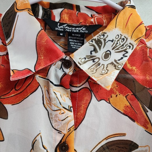 Vincente Milan Sheer Cardigan‎ M Multicolor Swirl Print Lightweight Pre-Owned - Picture 5 of 6